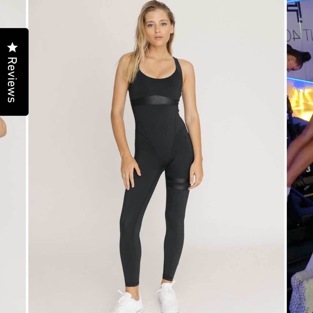 NWT Serena Black Jumpsuit Topissima Onsie Medium Activewear Open Back Leggings